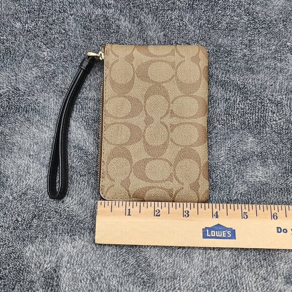 Coach Corner Zip Wristlet SIG PVC leather  F58035 Strap Khaki Black new open box - Picture 15 of 16